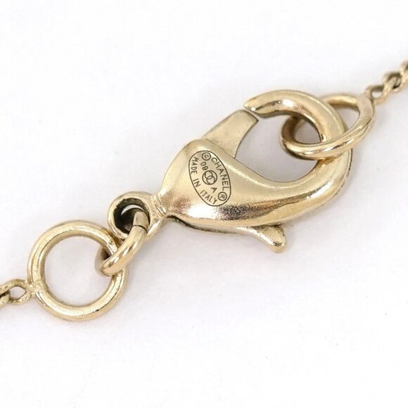 CHANEL CC Logo Rhinestone Drop Necklace 16" Gold Tone 09A Auth w/Box #22300 - Picture 6 of 7